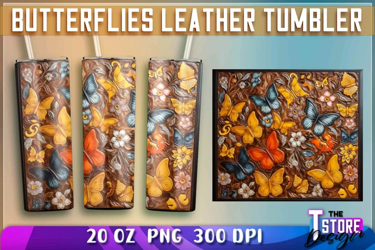 Butterflies Leather Tumblers Wrap 20 oz. | PNG Sublimation