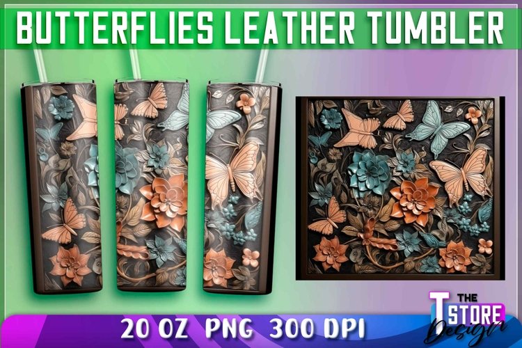 Butterflies Leather Tumblers Wrap 20 oz. | PNG Sublimation