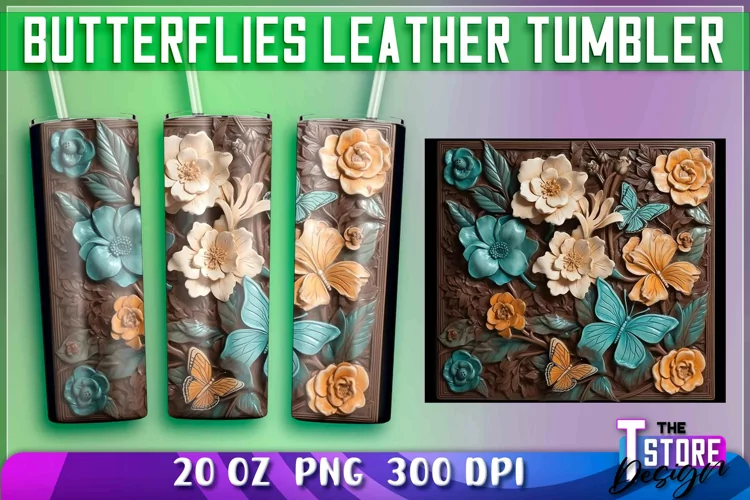 Butterflies Leather Tumblers Wrap 20 oz. | PNG Sublimation