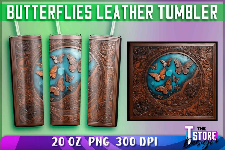 Butterflies Leather Tumblers Wrap 20 oz. | PNG Sublimation