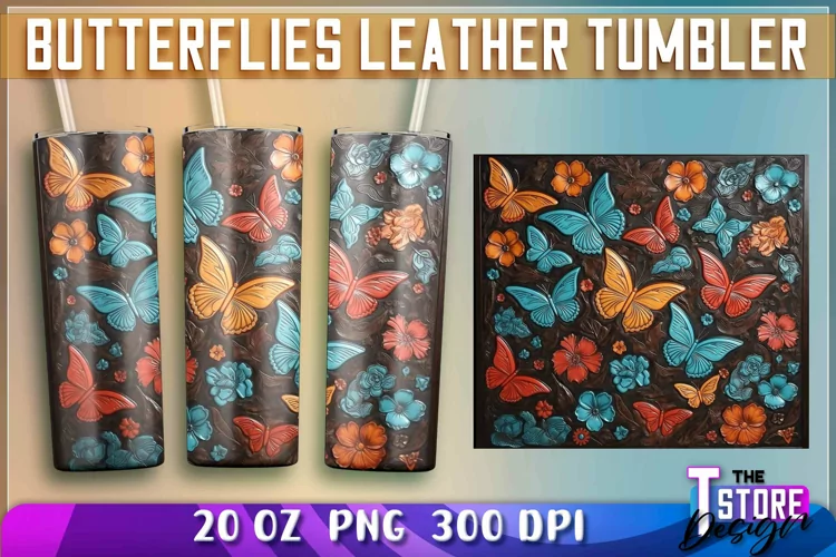 Butterflies Leather Tumblers Wrap 20 oz. | PNG Sublimation
