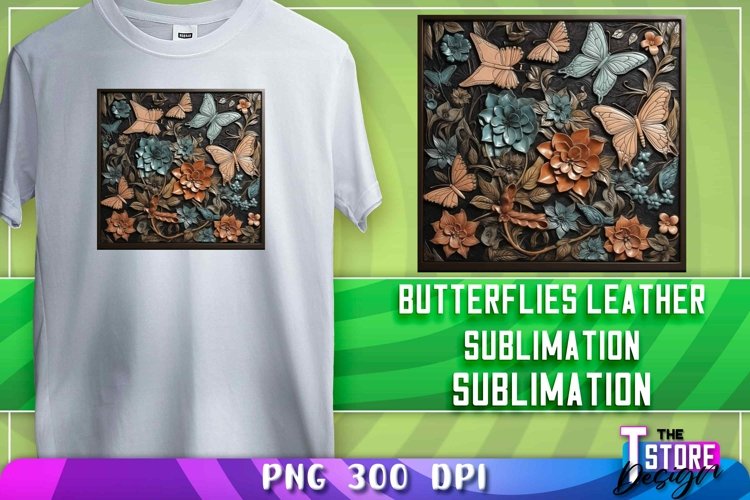 Butterflies Leather Sublimation | T-Shirt Design example image 1