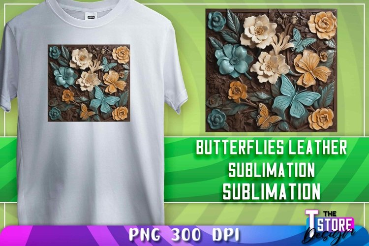 Butterflies Leather Sublimation | T-Shirt Design example image 1