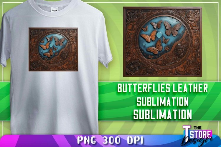 Butterflies Leather Sublimation | T-Shirt Design example image 1