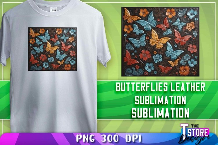 Butterflies Leather Sublimation | T-Shirt Design example image 1
