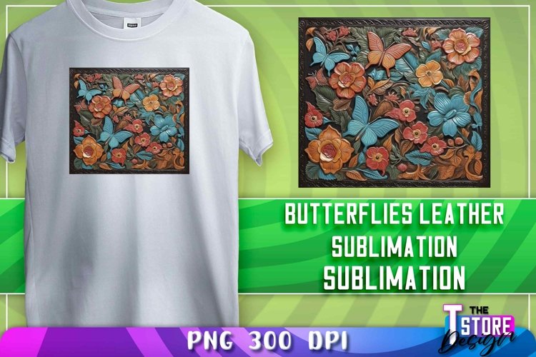 Butterflies Leather Sublimation | T-Shirt Design example image 1
