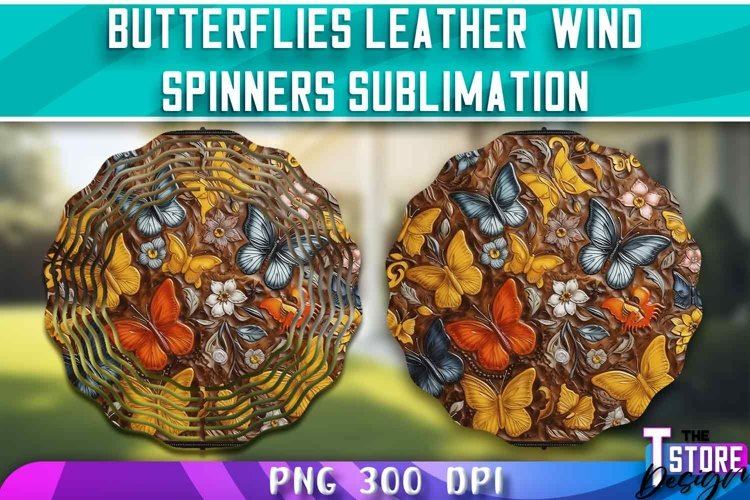 Butterflies Leather Wind Spinners Sublimation | PNG Design example image 1