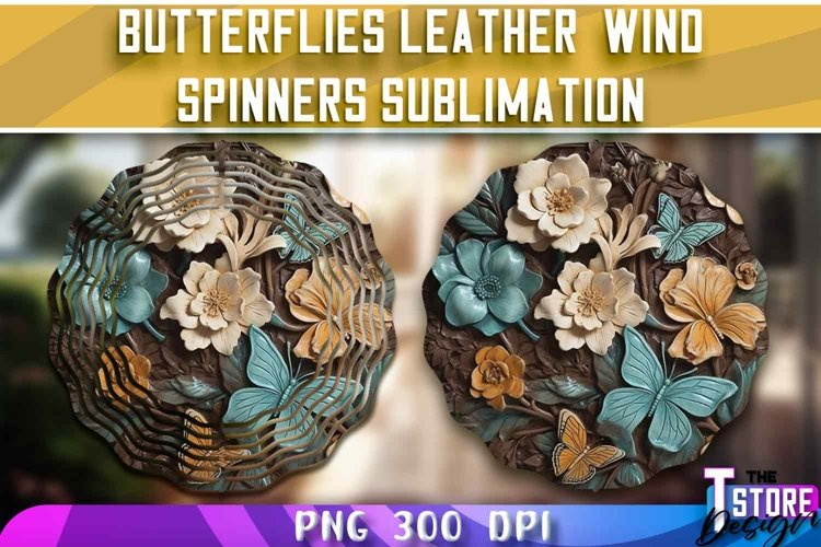 Butterflies Leather Wind Spinners Sublimation | PNG Design example image 1