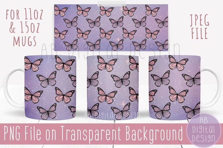 Butterfly Mug Wrap Sublimation Design for 11oz & 15oz Mugs