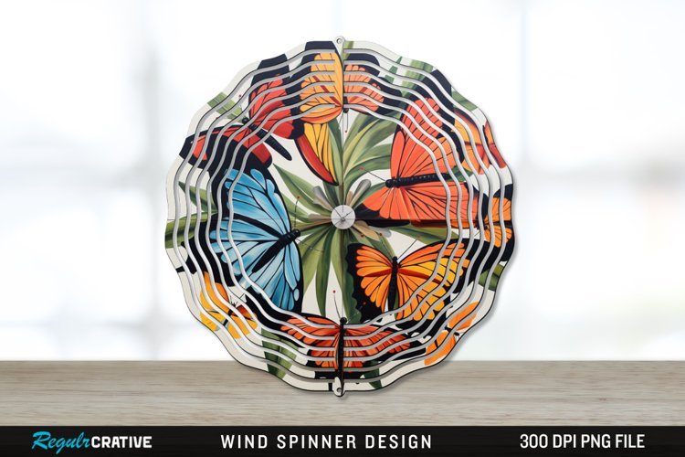 Butterflies Painted Wind Spinner Sublimation PNG Design