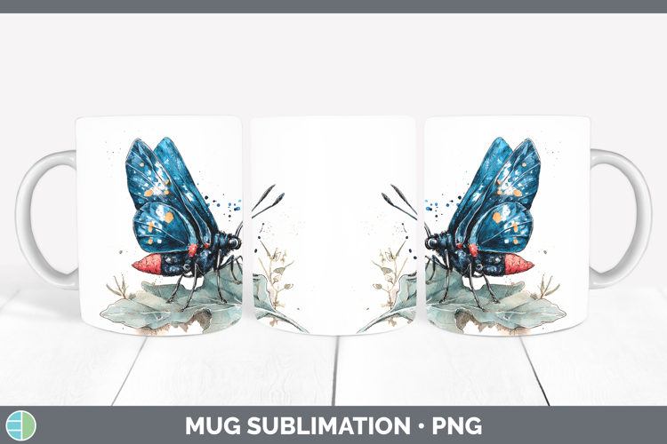 Atala Butterflies Sketch Mug Wrap Sublimation Design