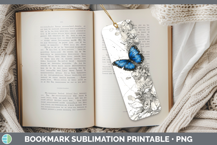 Blue Morpho Butterflies Sketch Bookmark Sublimation Design