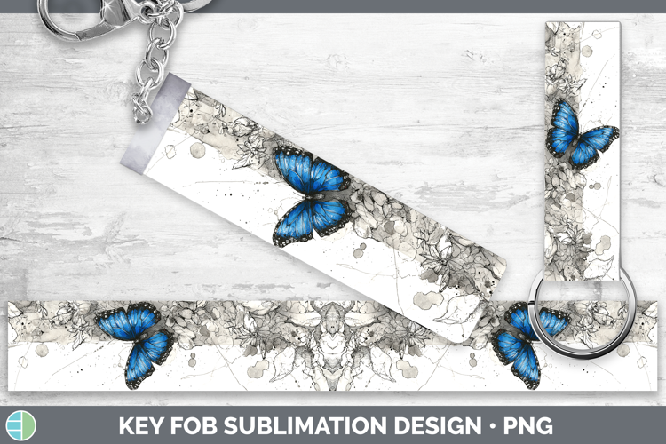 Blue Morpho Butterflies Sketch Key Fob Sublimation Design