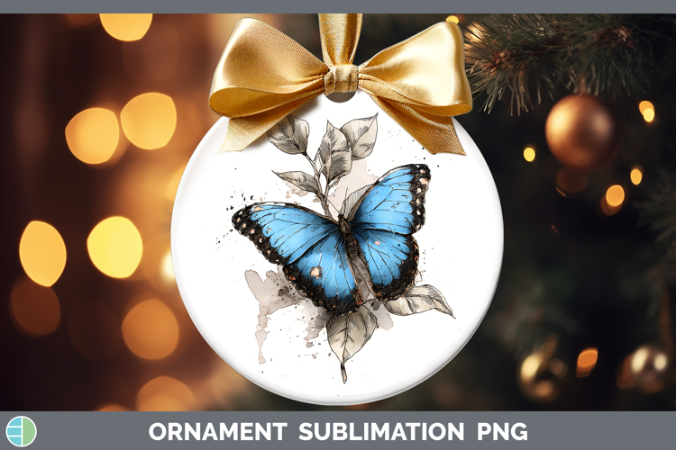 Blue Morpho Butterflies Sketch Ornament Sublimation Design
