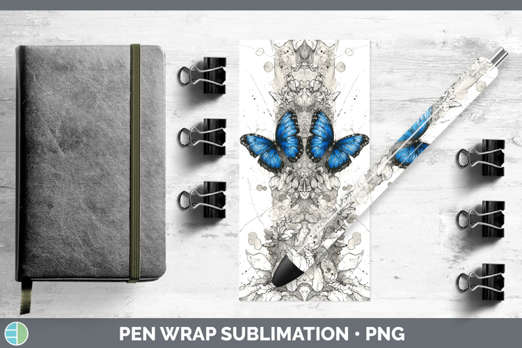 Blue Morpho Butterflies Sketch Pen Wrap Sublimation Design