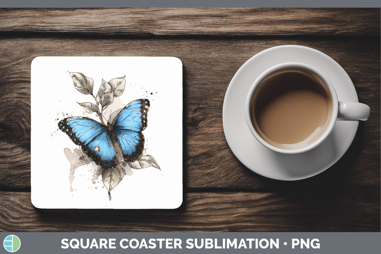 Blue Morpho Butterflies Sketch Square Coaster Sublimation De