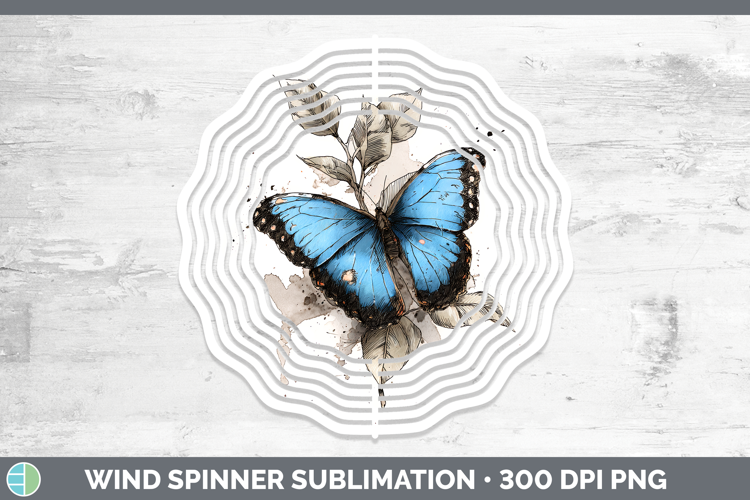 Blue Morpho Butterflies Sketch Wind Spinner Sublimation Desi