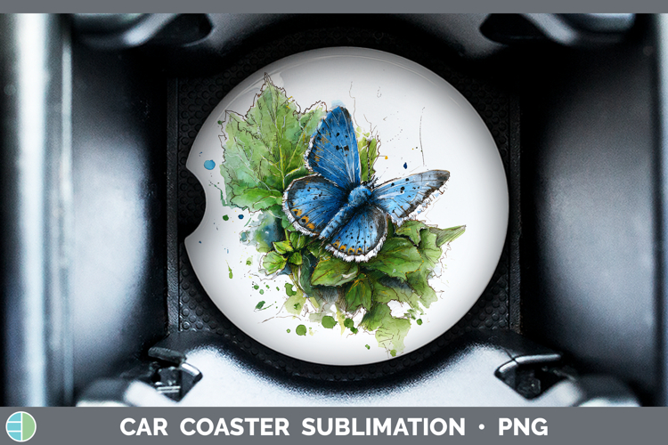 Common Blue Butterflies Sketch Car Coaster Sublimation Desig
