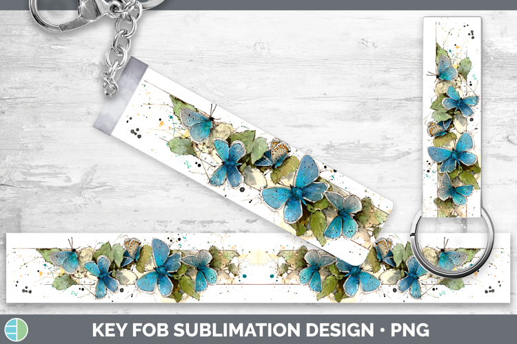 Common Blue Butterflies Sketch Key Fob Sublimation Design