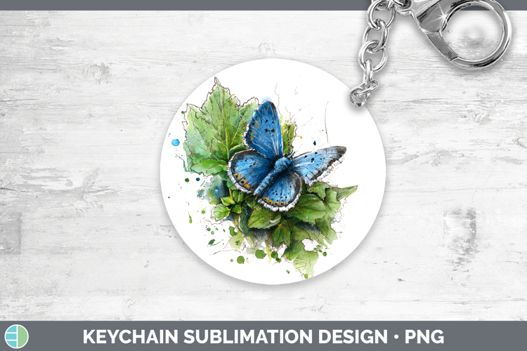 Common Blue Butterflies Sketch Keychain Sublimation Design