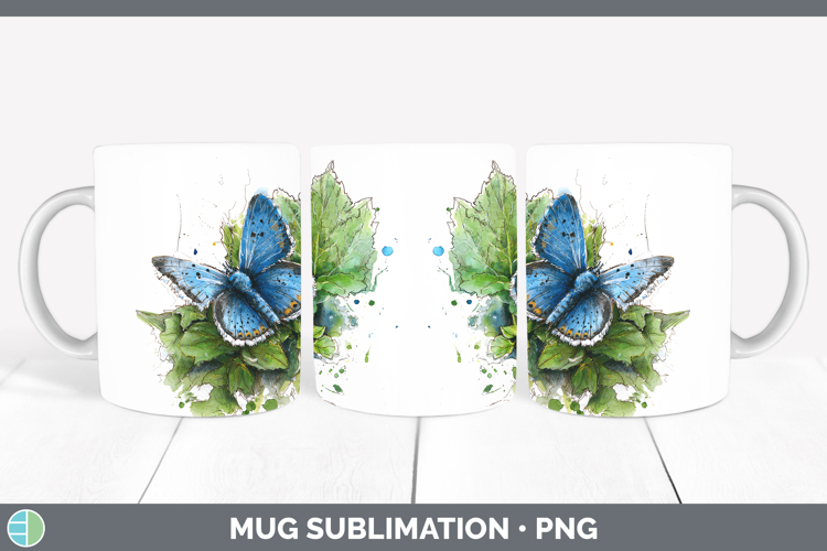 Common Blue Butterflies Sketch Mug Wrap Sublimation Design
