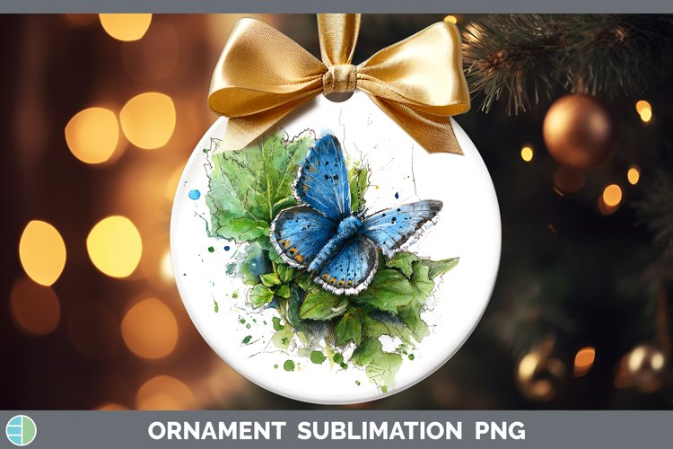 Common Blue Butterflies Sketch Ornament Sublimation Design