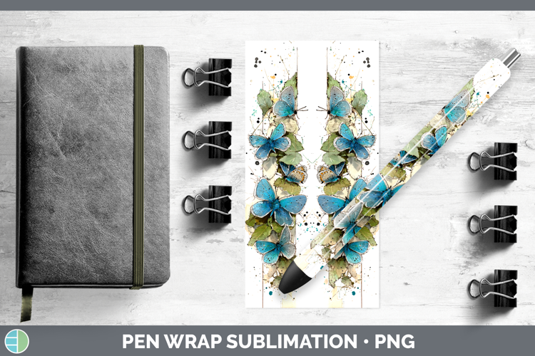 Common Blue Butterflies Sketch Pen Wrap Sublimation Design