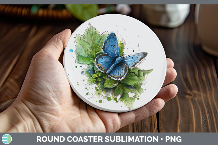 Common Blue Butterflies Sketch Round Coaster Sublimation Des