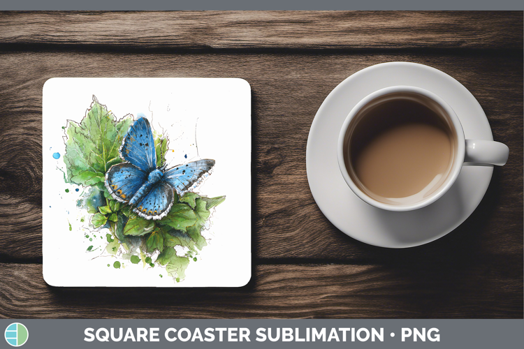 Common Blue Butterflies Sketch Square Coaster Sublimation De