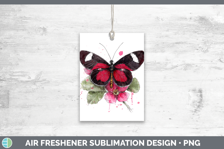 Crimson Rose Butterflies Sketch Air Freshener Sublimation De