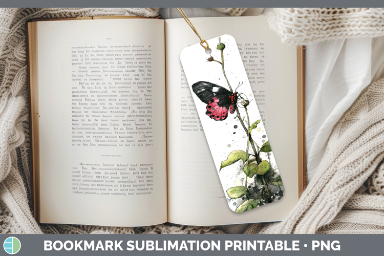 Crimson Rose Butterflies Sketch Bookmark Sublimation Design