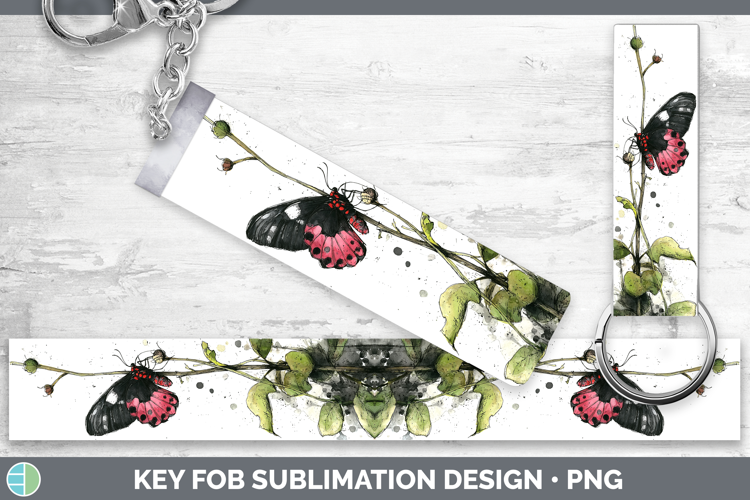 Crimson Rose Butterflies Sketch Key Fob Sublimation Design