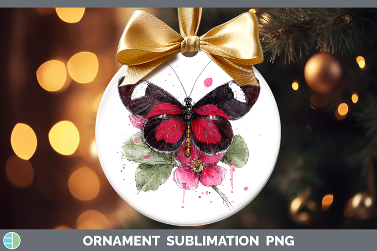 Crimson Rose Butterflies Sketch Ornament Sublimation Design
