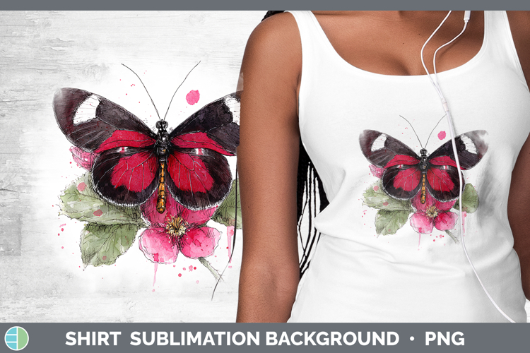 Crimson Rose Butterflies Sketch Shirt Sublimation Design