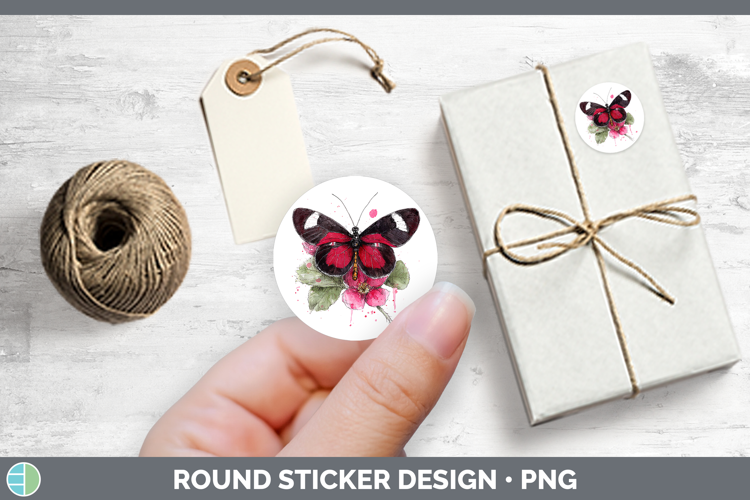 Crimson Rose Butterflies Sketch Stickers Design