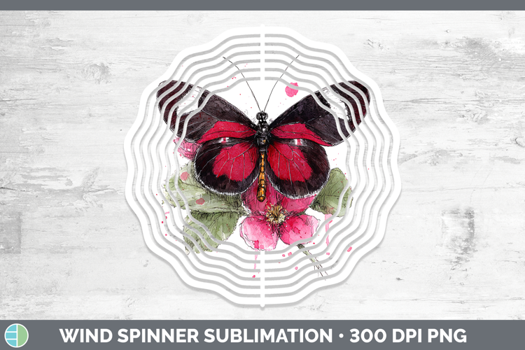 Crimson Rose Butterflies Sketch Wind Spinner Sublimation Des