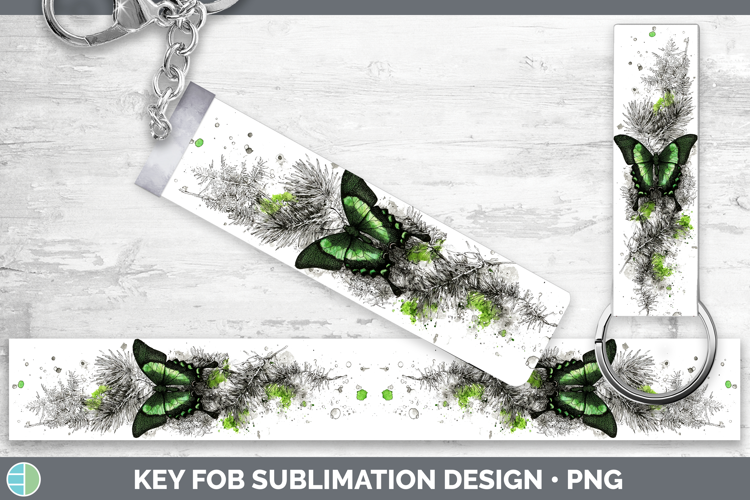 Emerald Swallowtail Butterflies Sketch Key Fob Sublimation D
