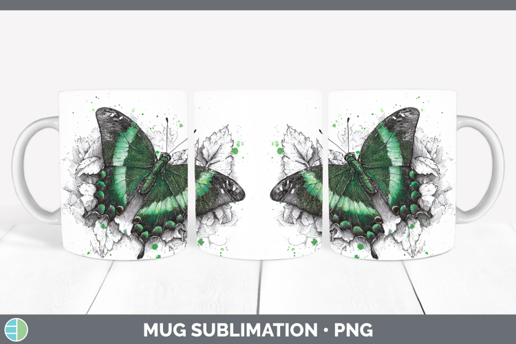 Emerald Swallowtail Butterflies Sketch Mug Wrap Sublimation