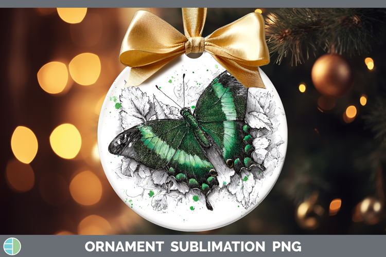 Emerald Swallowtail Butterflies Sketch Ornament Sublimation