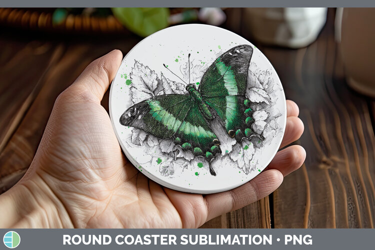 GorgeousButterflies Sketch Round Coaster design.