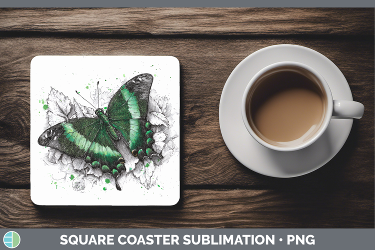 Emerald Swallowtail Butterflies Sketch Square Coaster Sublim