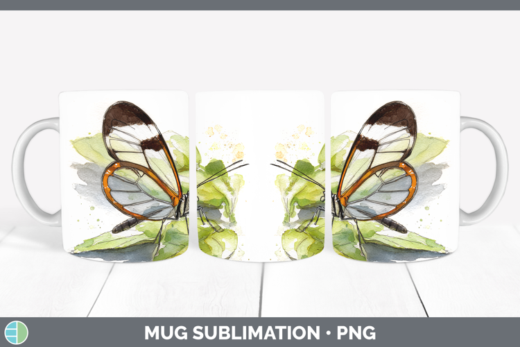 Glasswing Butterflies Sketch Mug Wrap Sublimation Design