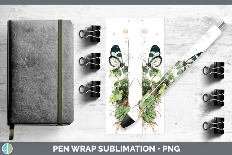 Glasswing Butterflies Sketch Pen Wrap Sublimation Design