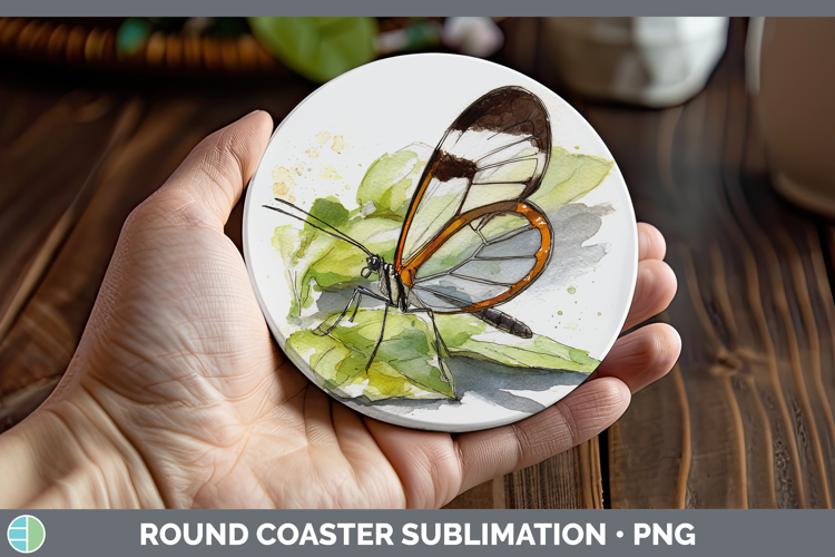 Glasswing Butterflies Sketch Round Coaster Sublimation Desig