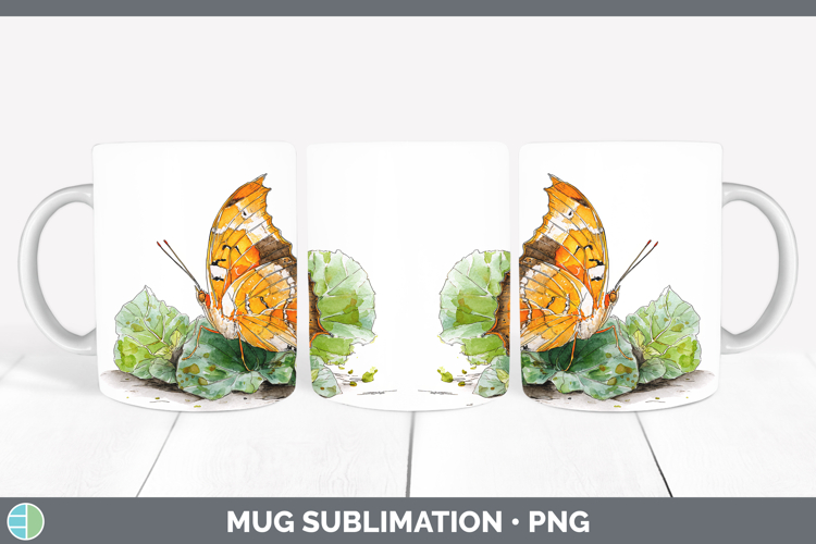 Jazzy Leafwing Butterflies Sketch Mug Wrap Sublimation Desig