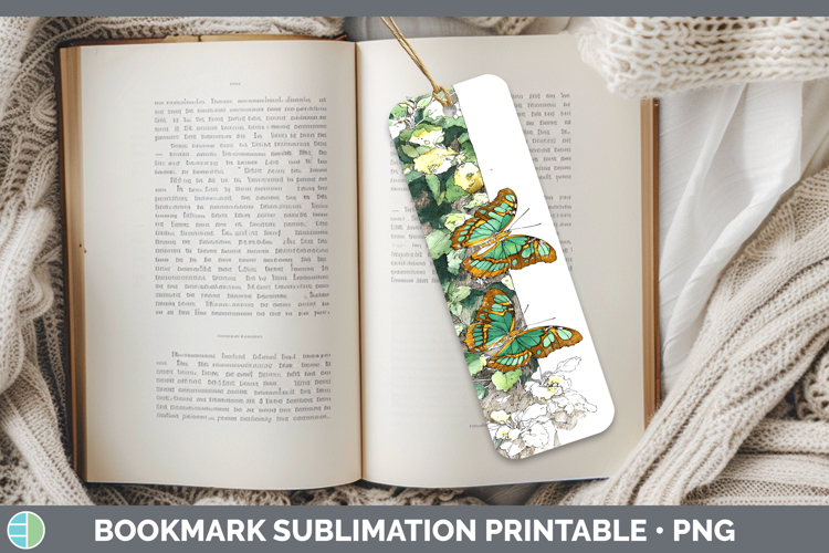 Malachite Butterflies Sketch Bookmark Sublimation Design