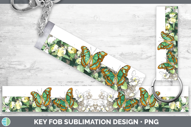 Malachite Butterflies Sketch Key Fob Sublimation Design