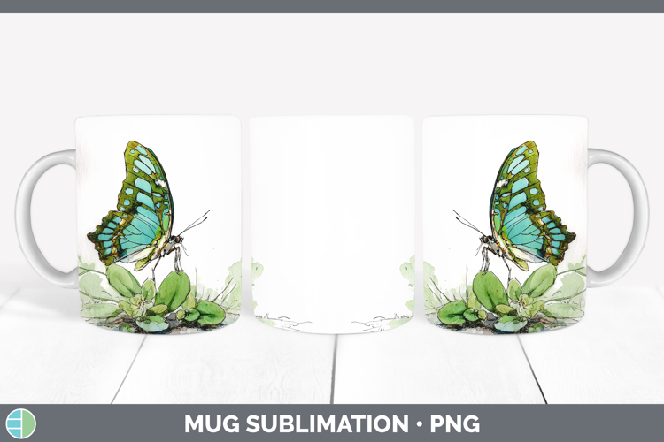 Malachite Butterflies Sketch Mug Wrap Sublimation Design