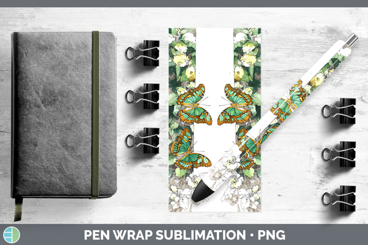 Malachite Butterflies Sketch Pen Wrap Sublimation Design