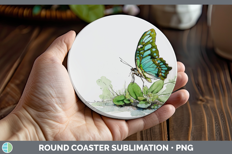 Malachite Butterflies Sketch Round Coaster Sublimation Desig